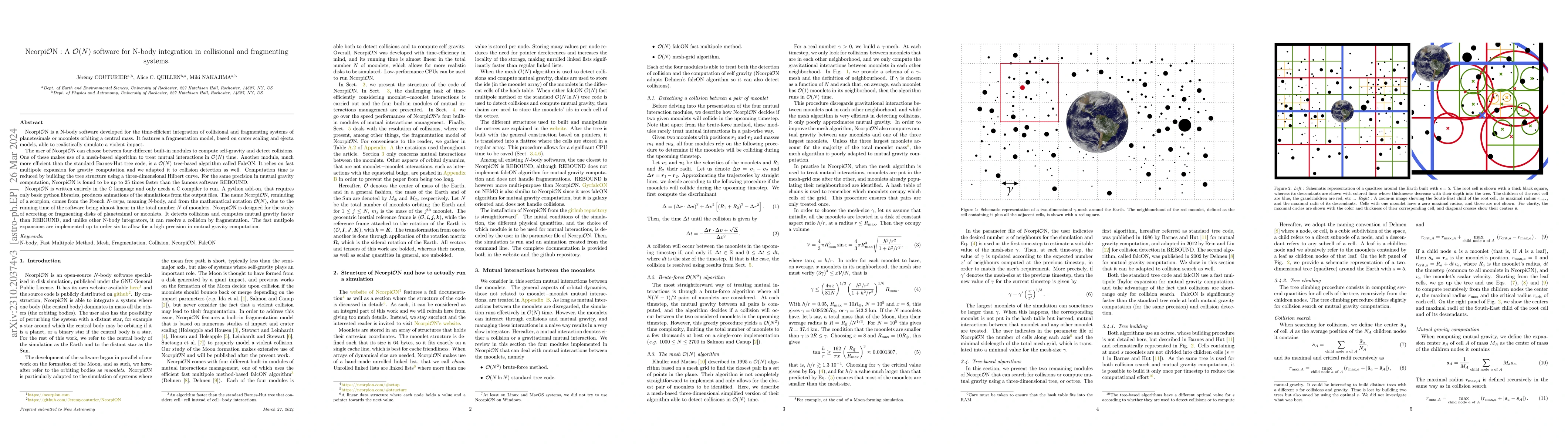 Thumbnail for Ncorpi$\mathcal{O}$N : A $\mathcal{O}(N)$ software for N-body
  integration in collisional and fragmenting systems