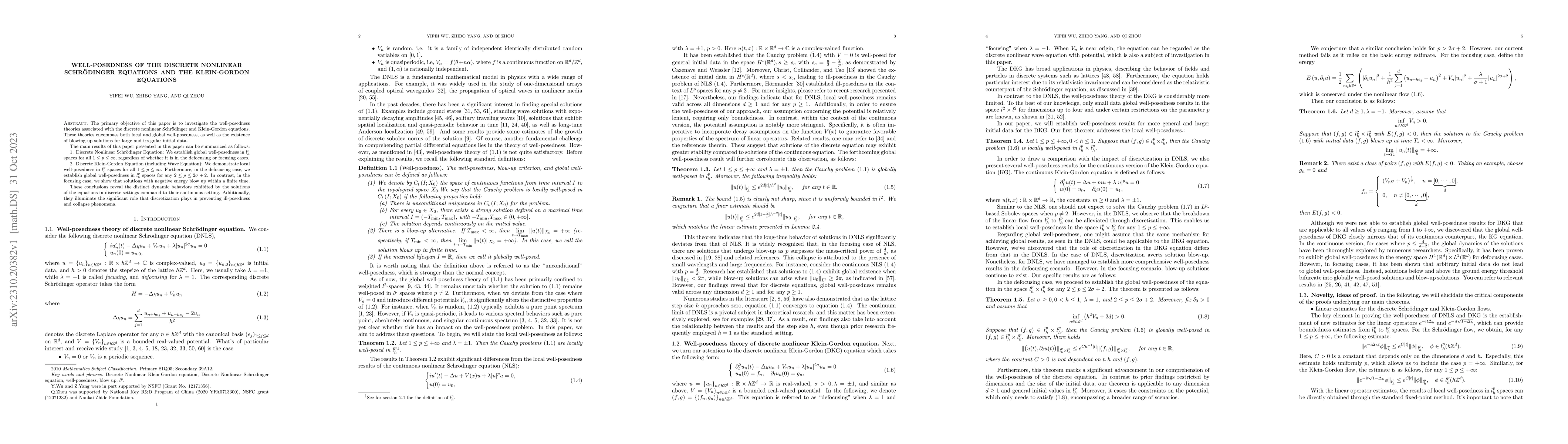 Thumbnail for Well-posedness of the discrete nonlinear Schr\"odinger equations and the
  Klein-Gordon equations