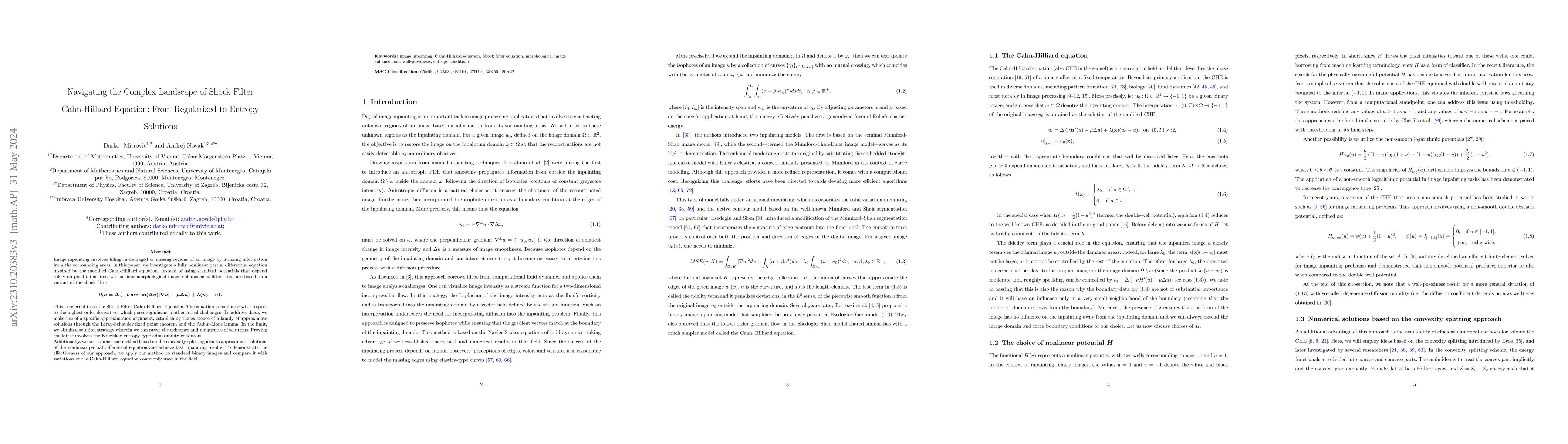 Thumbnail for Navigating the Complex Landscape of Shock Filter Cahn-Hilliard Equation:
  From Regularized to Entropy Solutions