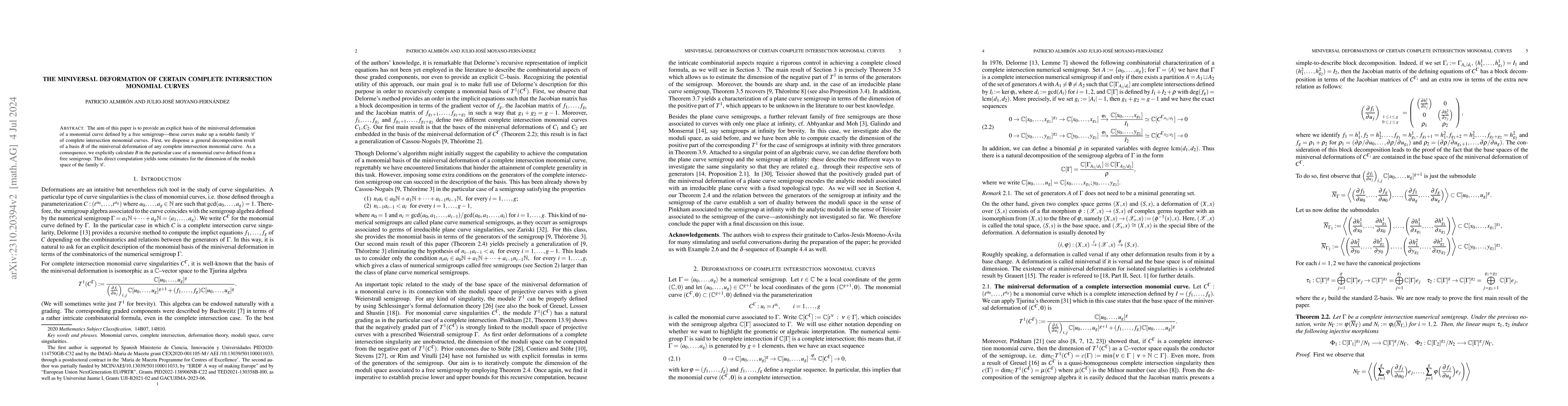 Thumbnail for The miniversal deformation of certain complete intersection monomial
  curves