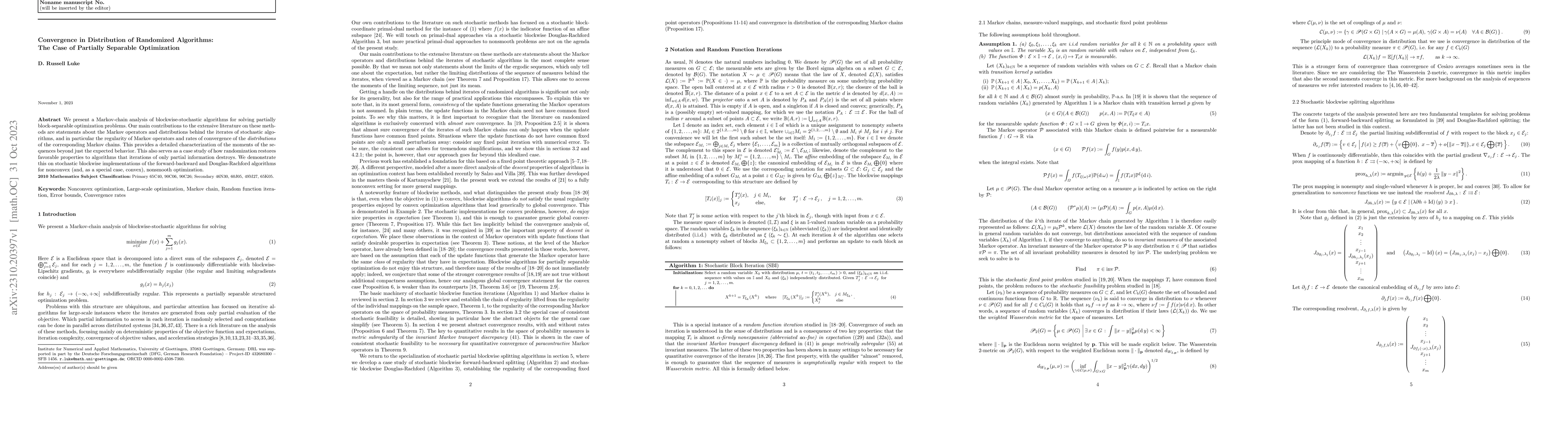 Thumbnail for Convergence in Distribution of Randomized Algorithms: The Case of
  Partially Separable Optimization