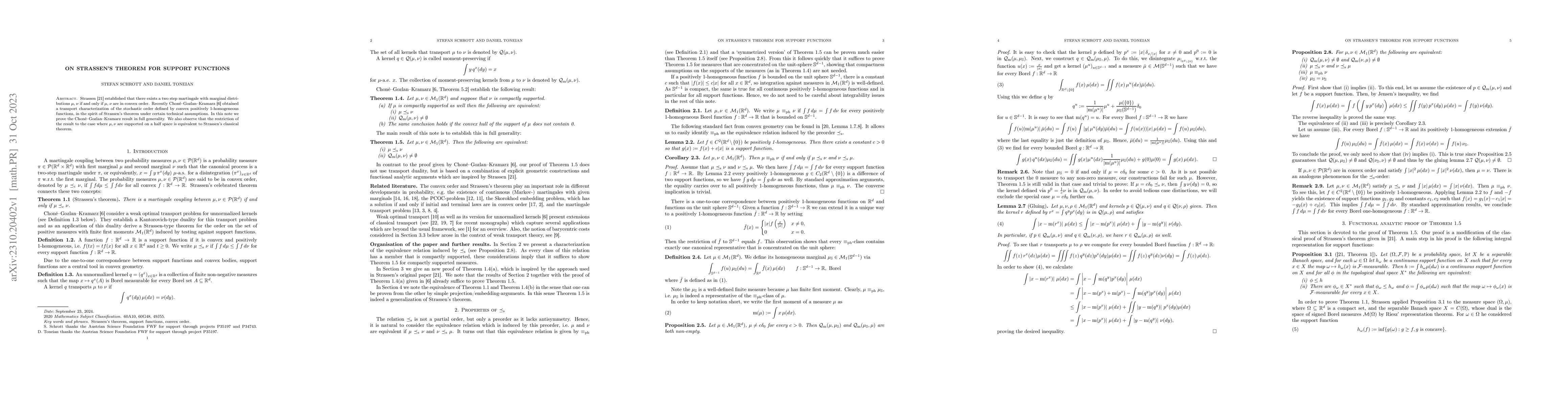 Thumbnail for On Strassen's Theorem for support functions