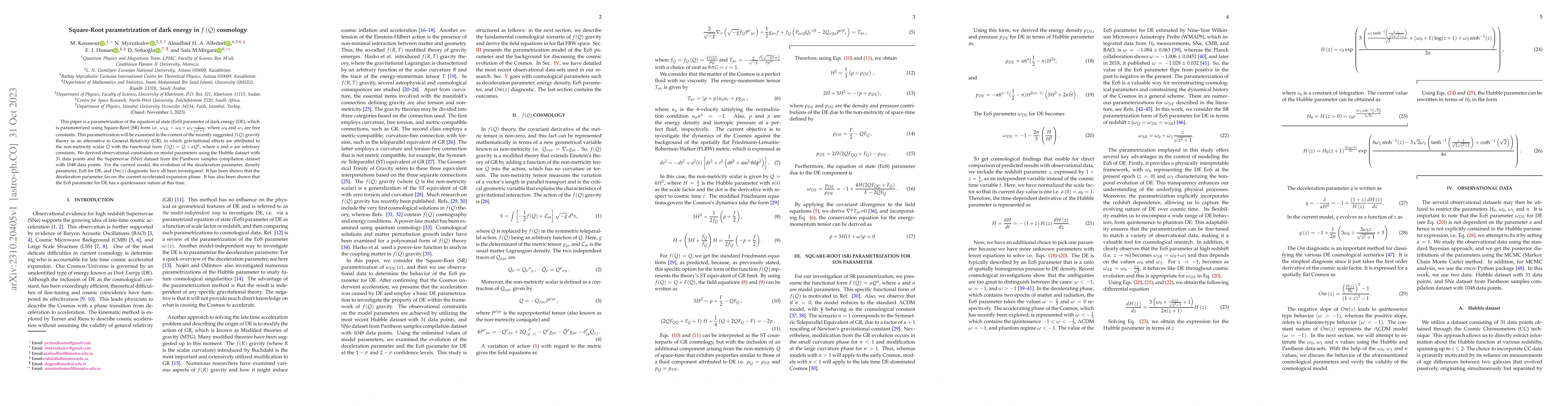 Thumbnail for Square-Root parametrization of dark energy in $f(Q)$ cosmology