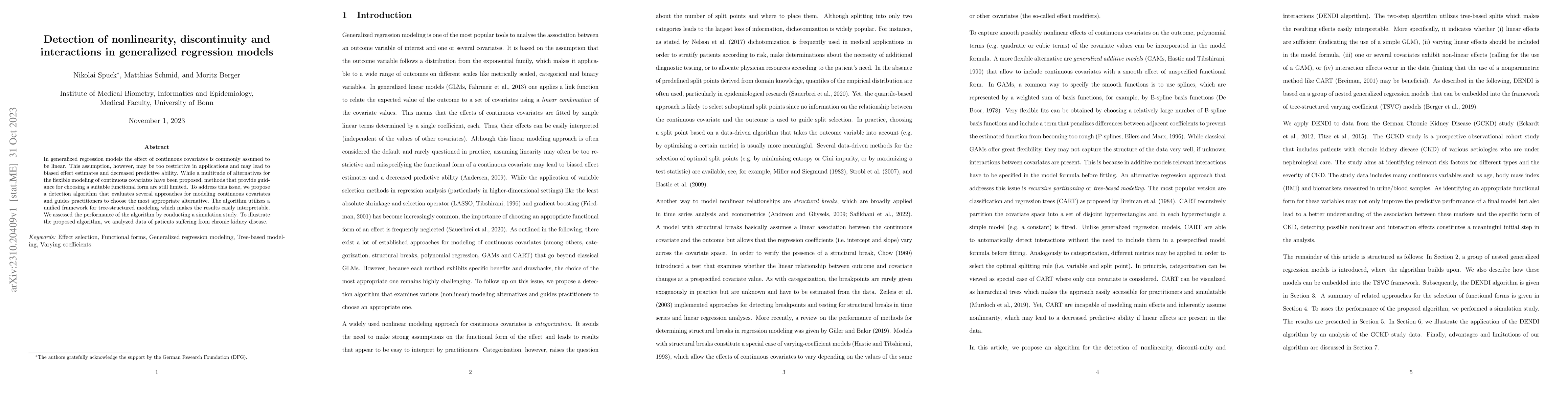 Thumbnail for Detection of nonlinearity, discontinuity and interactions in generalized
  regression models