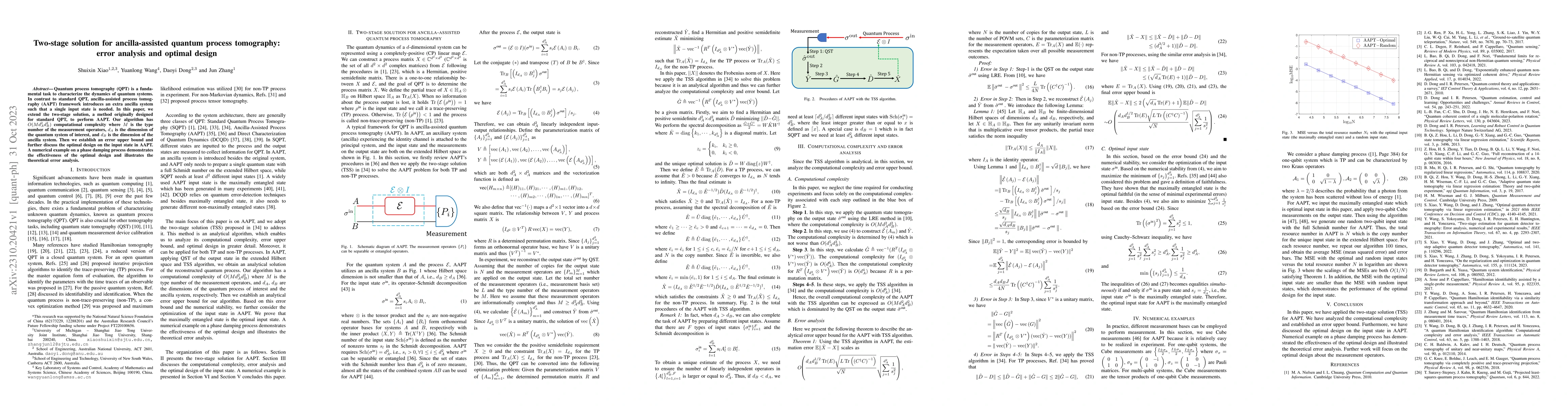 Thumbnail for Two-stage solution for ancilla-assisted quantum process tomography:
  error analysis and optimal design
