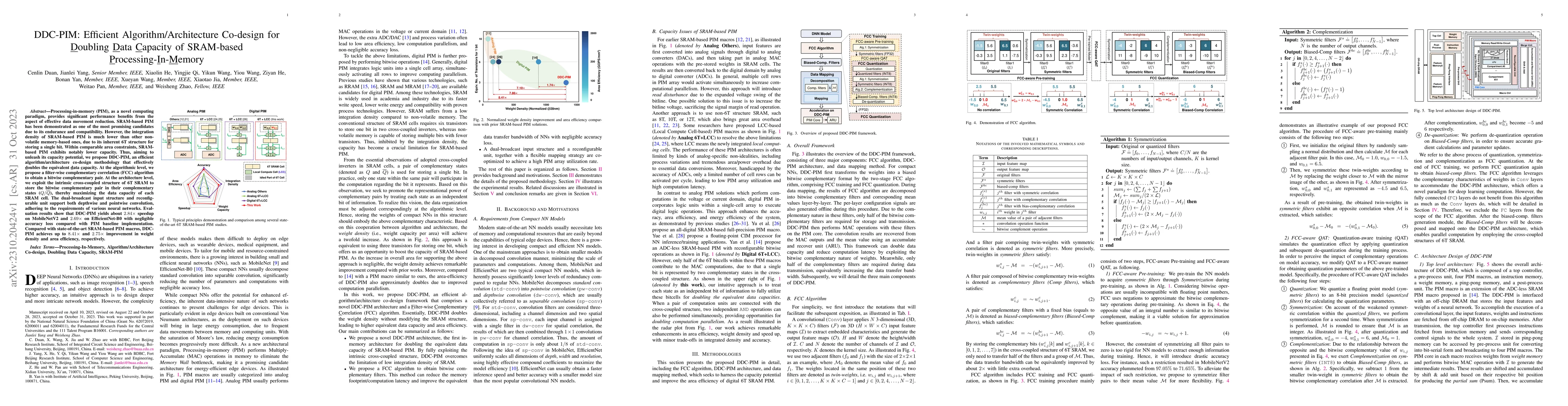 Thumbnail for DDC-PIM: Efficient Algorithm/Architecture Co-design for Doubling Data
  Capacity of SRAM-based Processing-In-Memory