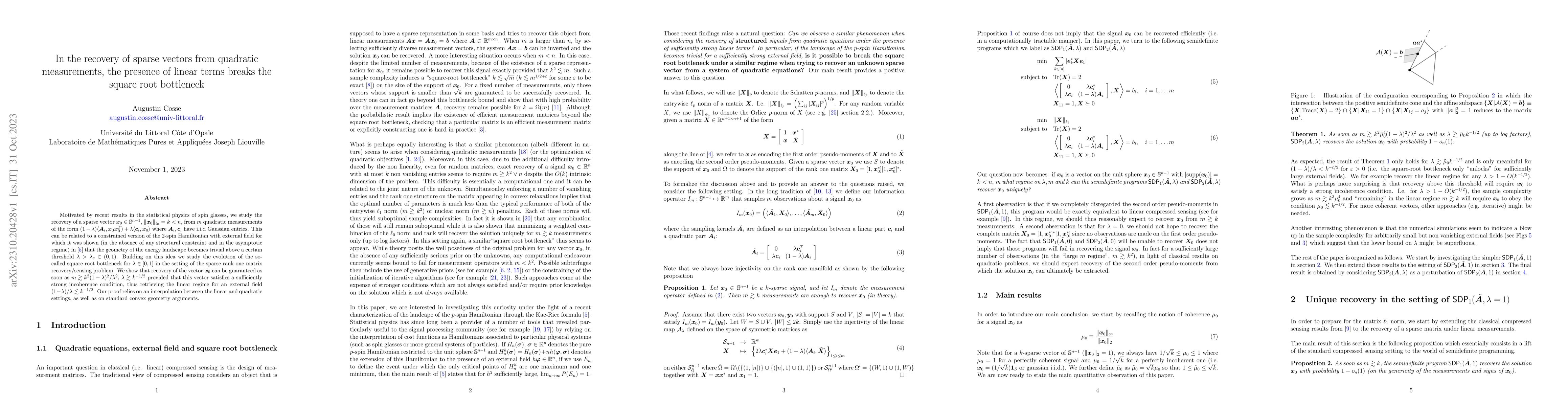 Thumbnail for In the recovery of sparse vectors from quadratic measurements, the
  presence of linear terms breaks the square root bottleneck