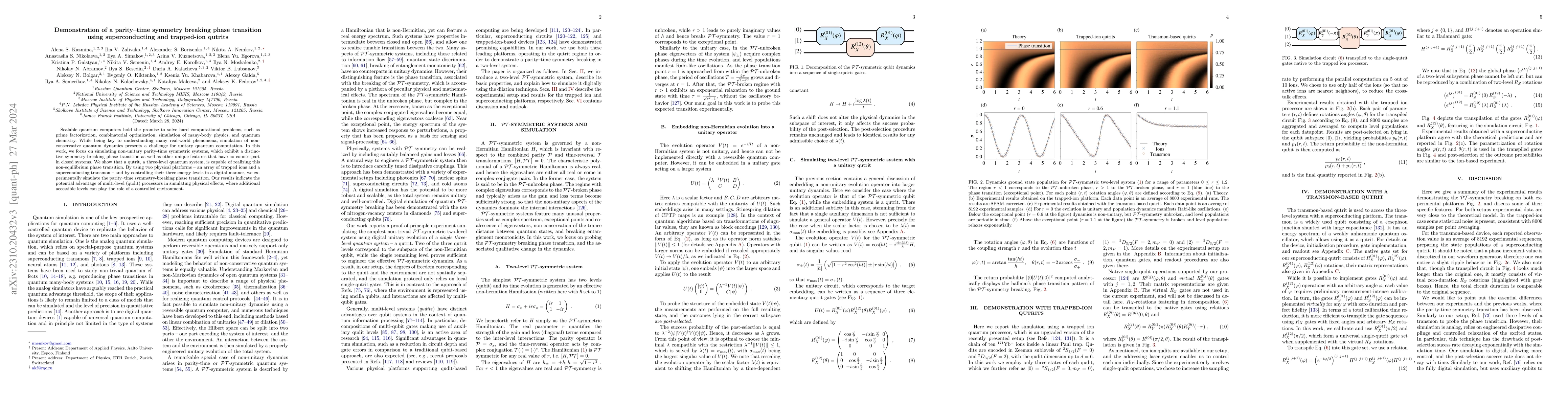 Thumbnail for Demonstration of a parity-time symmetry breaking phase transition using
  superconducting and trapped-ion qutrits