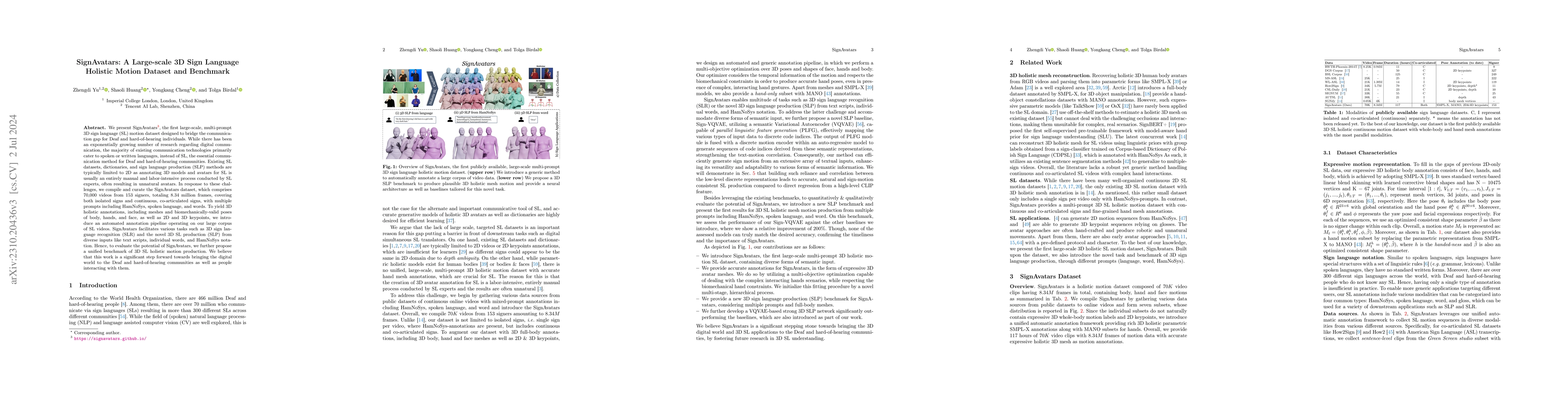 Thumbnail for SignAvatars: A Large-scale 3D Sign Language Holistic Motion Dataset and
  Benchmark