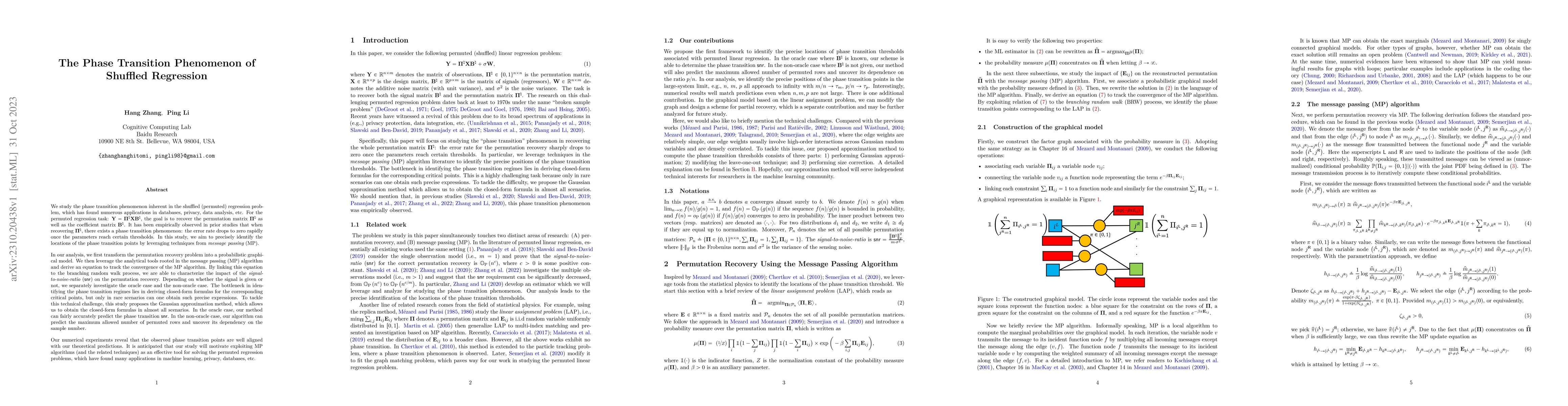 Thumbnail for The Phase Transition Phenomenon of Shuffled Regression