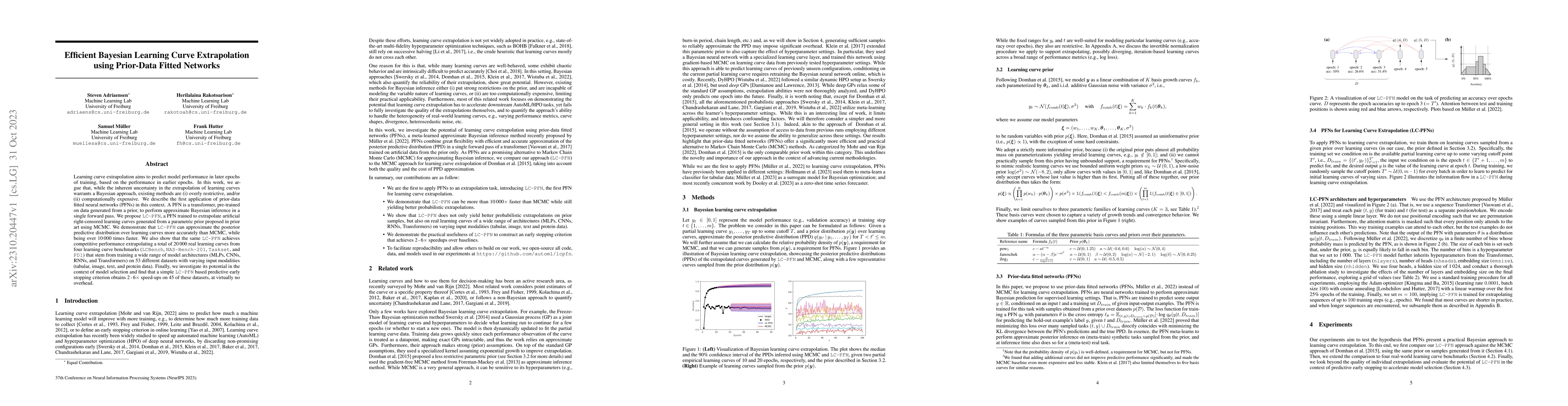 Thumbnail for Efficient Bayesian Learning Curve Extrapolation using Prior-Data Fitted
  Networks