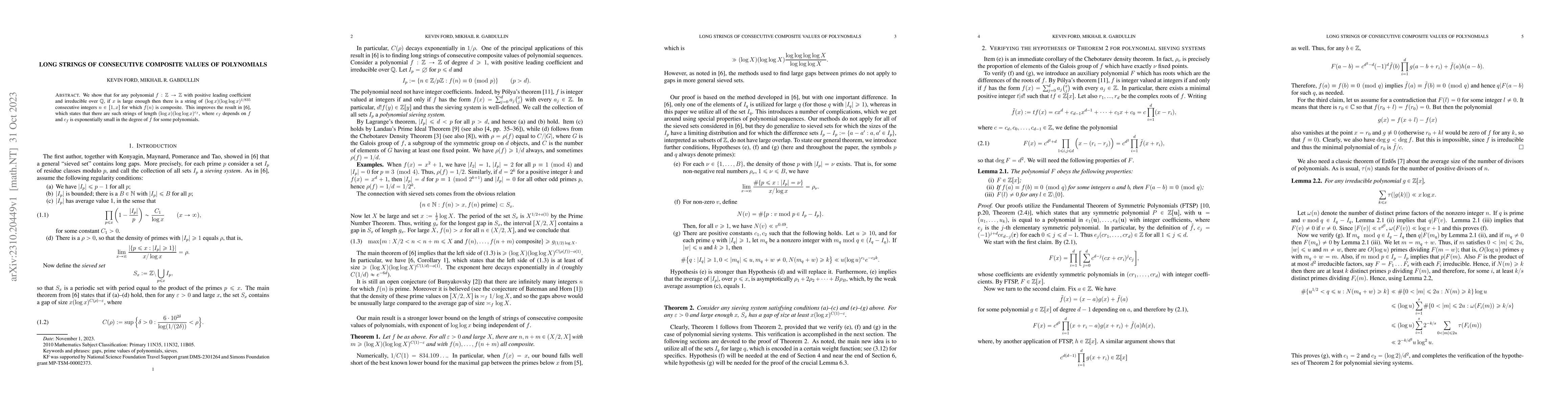 Thumbnail for Long strings of consecutive composite values of polynomials