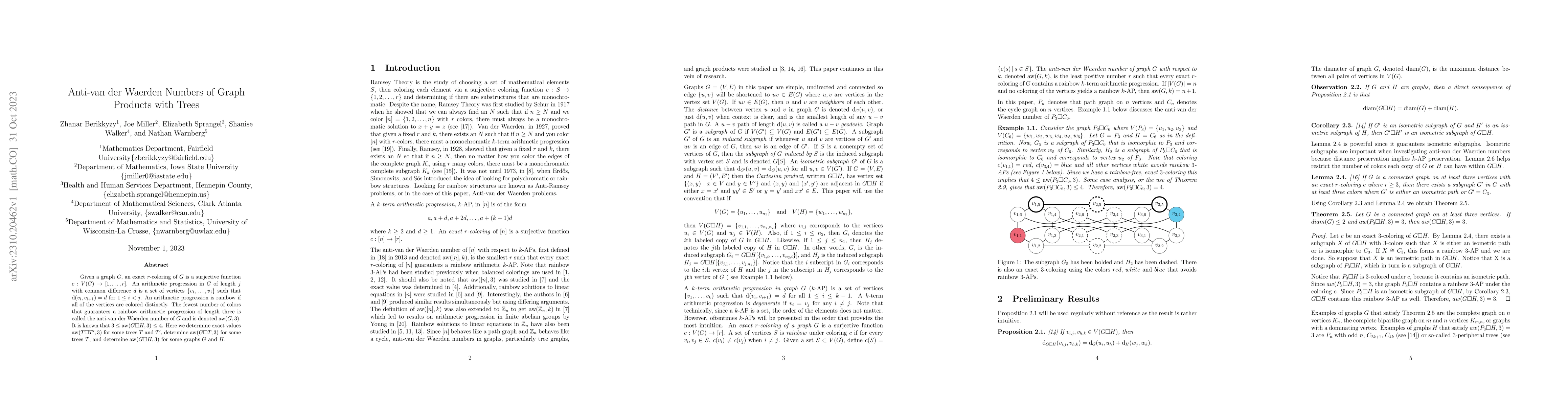 Thumbnail for Anti-van der Waerden Numbers of Graph Products with Trees