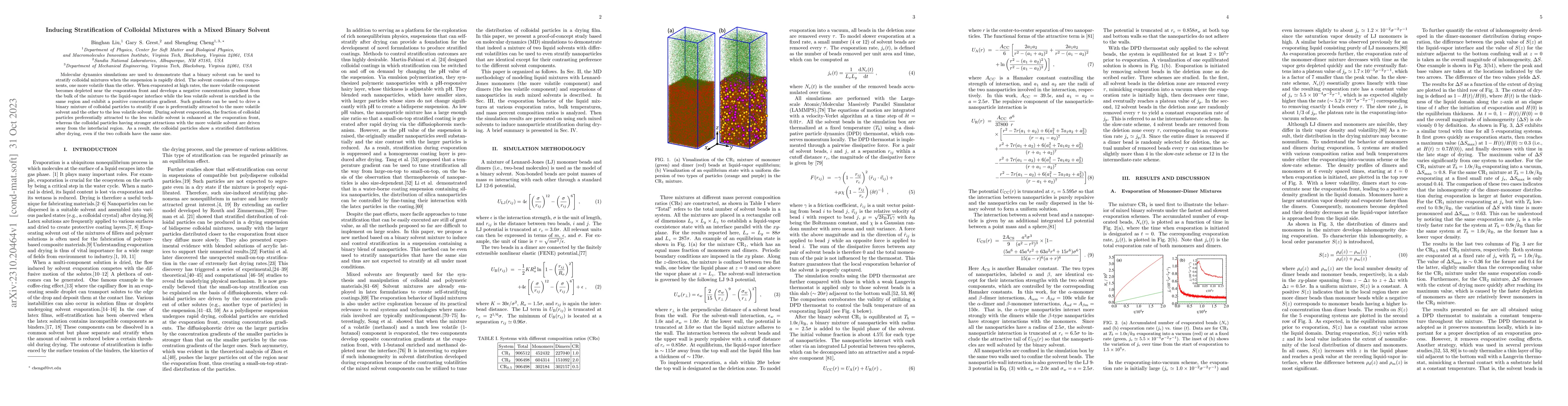 Thumbnail for Inducing Stratification of Colloidal Mixtures with a Mixed Binary
  Solvent