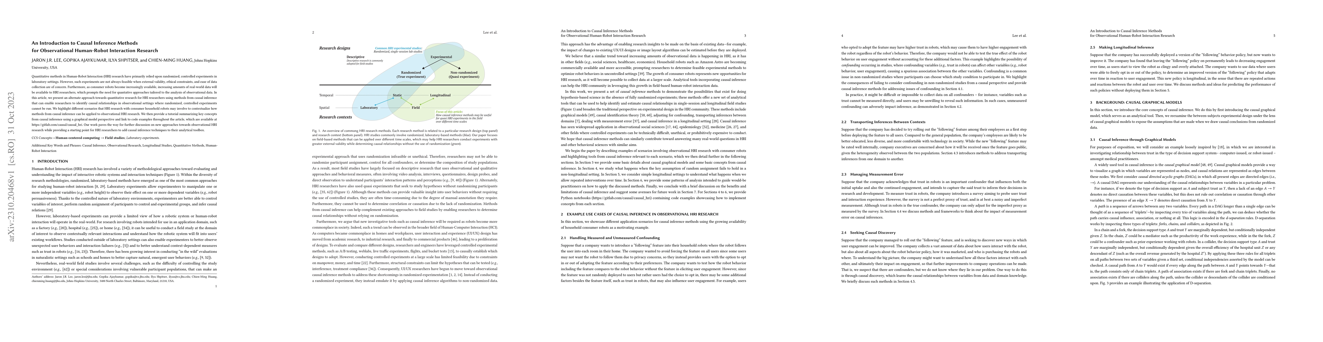 Thumbnail for An Introduction to Causal Inference Methods for Observational
  Human-Robot Interaction Research