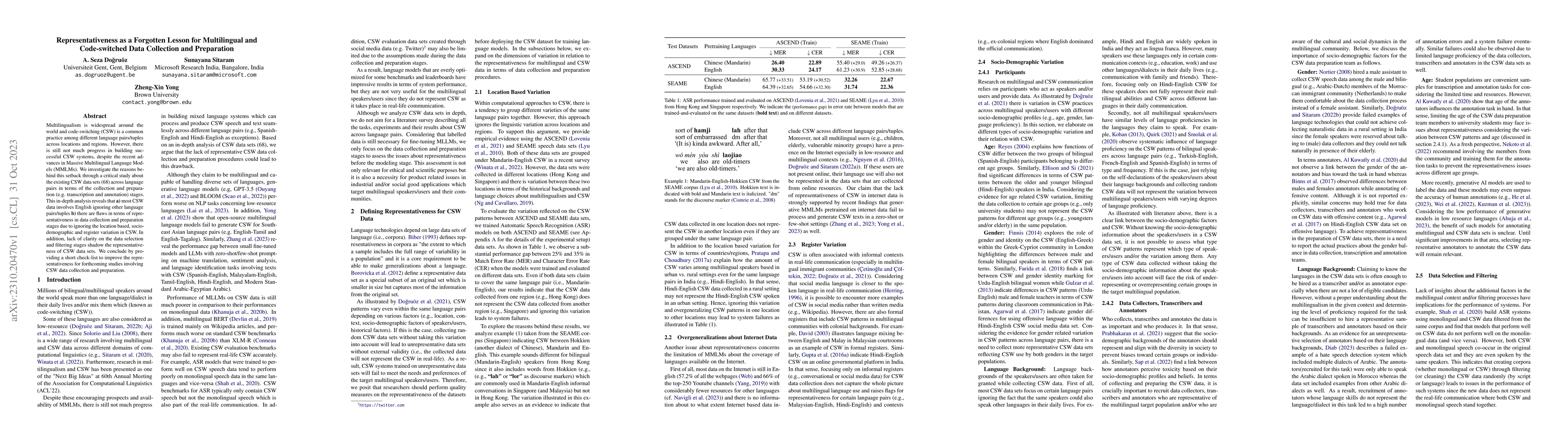 Thumbnail for Representativeness as a Forgotten Lesson for Multilingual and
  Code-switched Data Collection and Preparation
