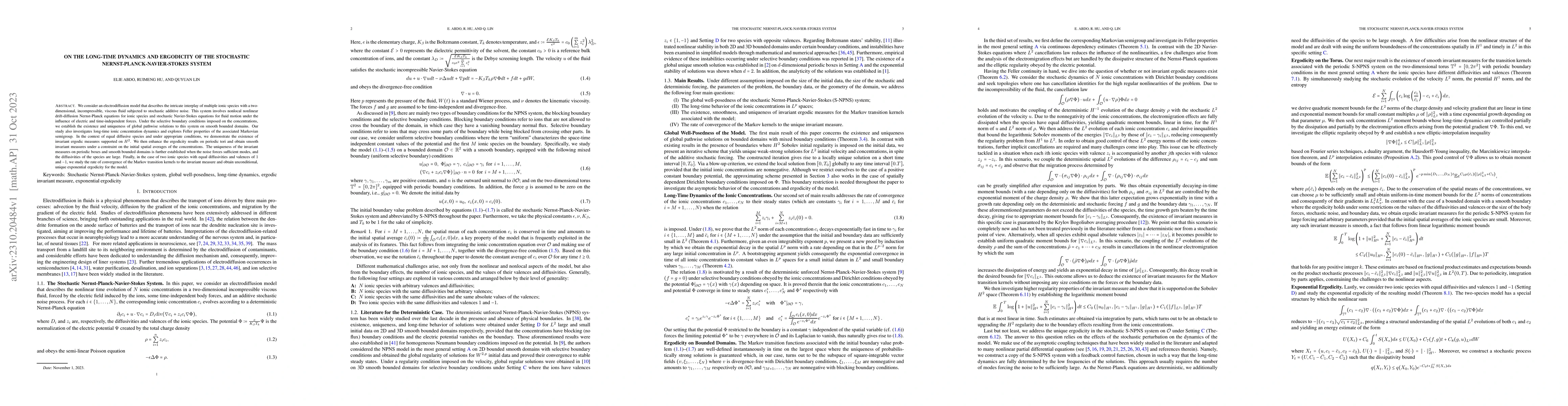 Thumbnail for On the Long-time Dynamics and Ergodicity of the Stochastic
  Nernst-Planck-Navier-Stokes System