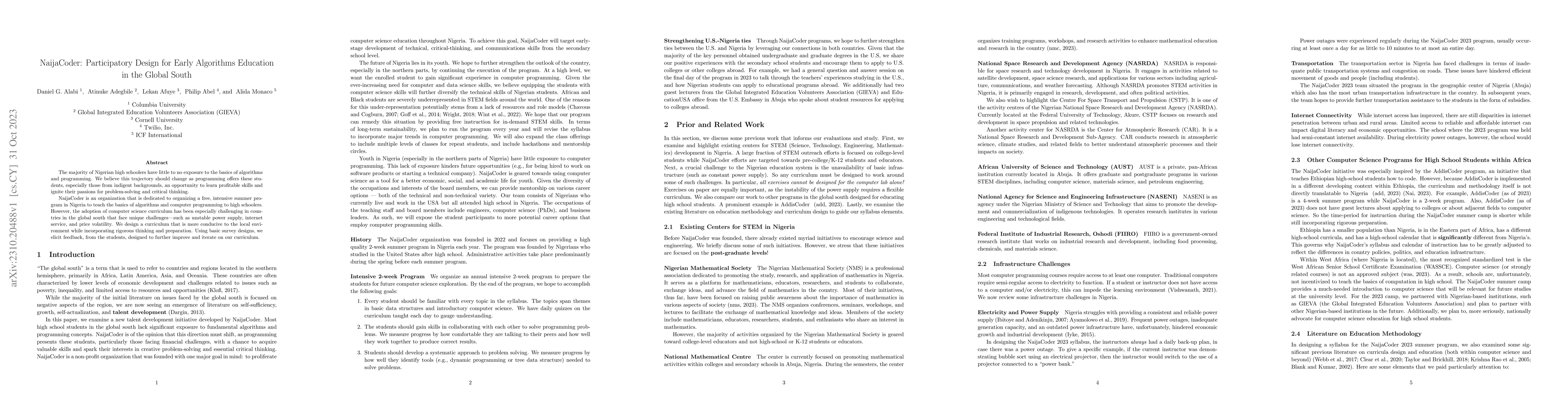 Thumbnail for NaijaCoder: Participatory Design for Early Algorithms Education in the
  Global South