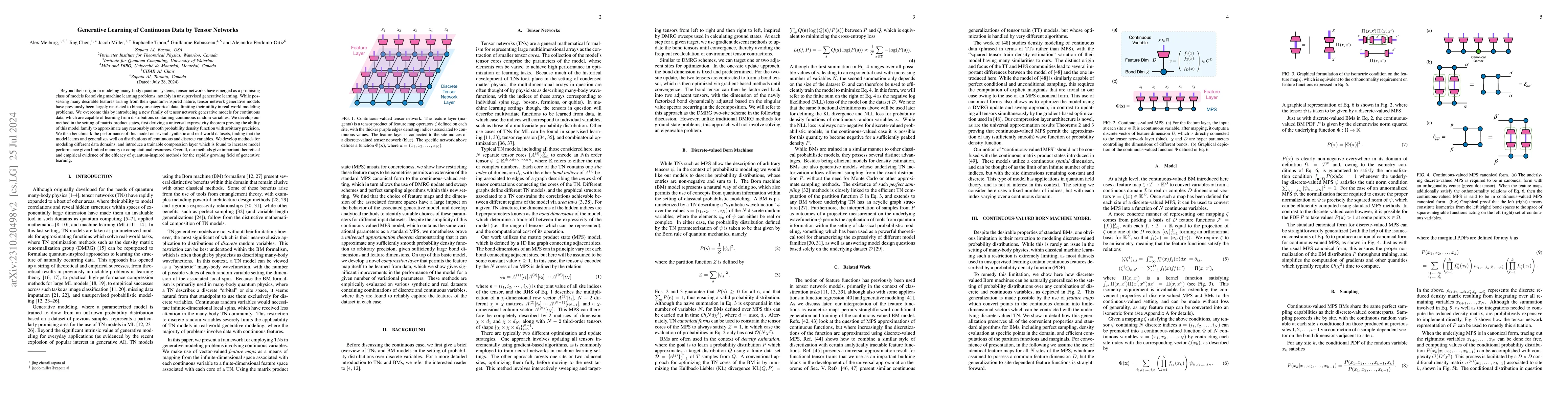 Thumbnail for Generative Learning of Continuous Data by Tensor Networks