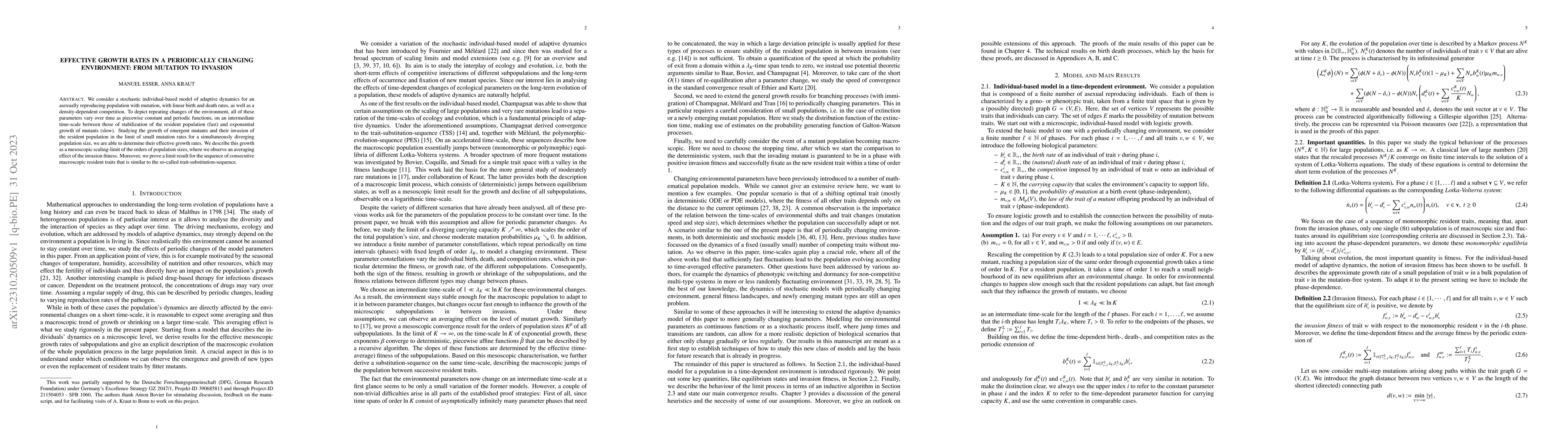 Thumbnail for Effective growth rates in a periodically changing environment: From
  mutation to invasion