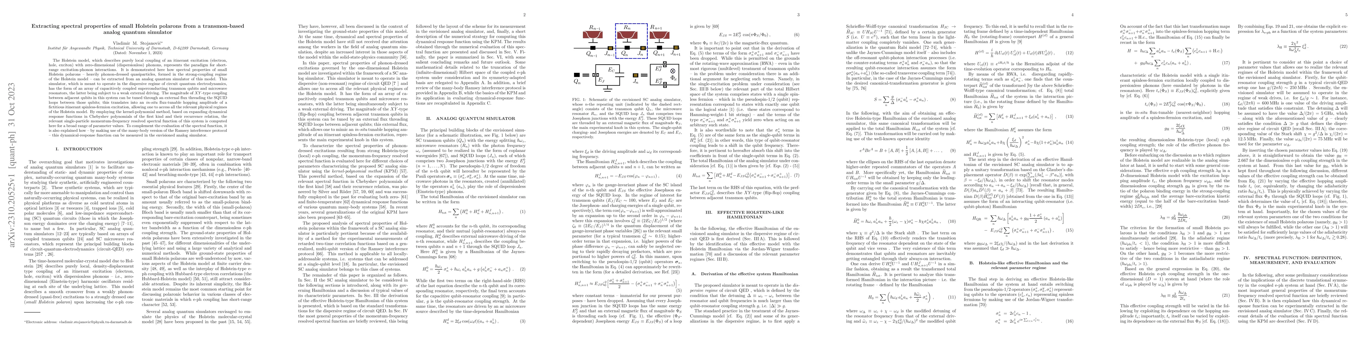 Thumbnail for Extracting spectral properties of small Holstein polarons from a
  transmon-based analog quantum simulator