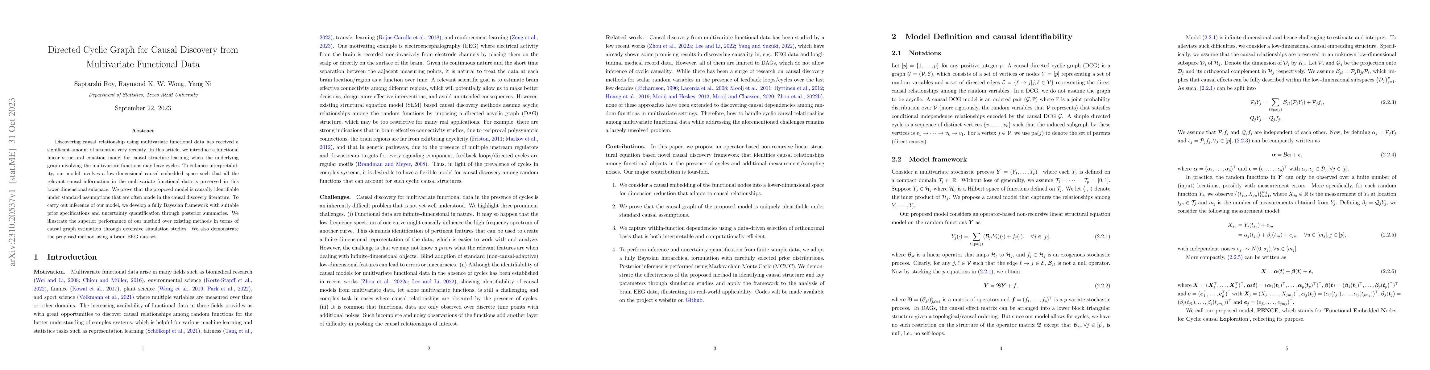 Thumbnail for Directed Cyclic Graph for Causal Discovery from Multivariate Functional
  Data