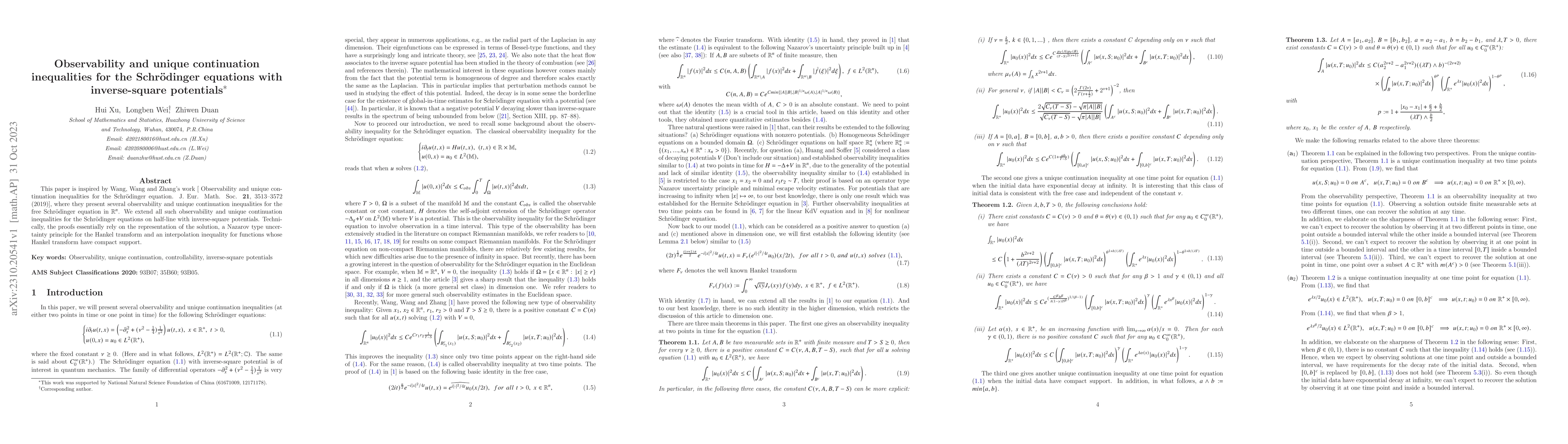 Thumbnail for Observability and unique continuation inequalities for the
  Schr\"{o}dinger equations with inverse-square potentials