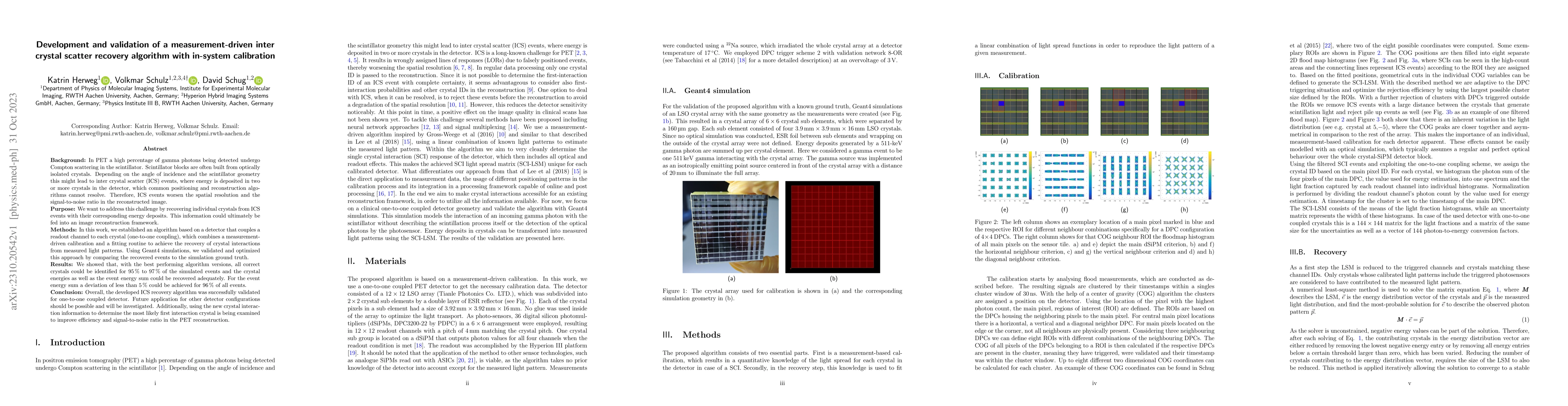 Thumbnail for Development and validation of a measurement-driven inter crystal scatter
  recovery algorithm with in-system calibration