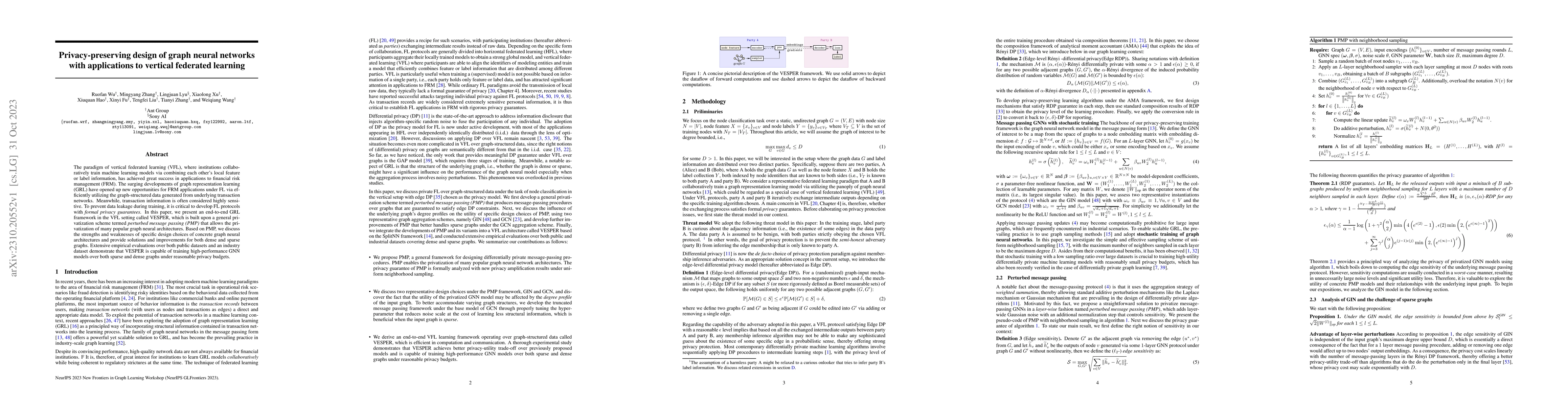 Thumbnail for Privacy-preserving design of graph neural networks with applications to
  vertical federated learning