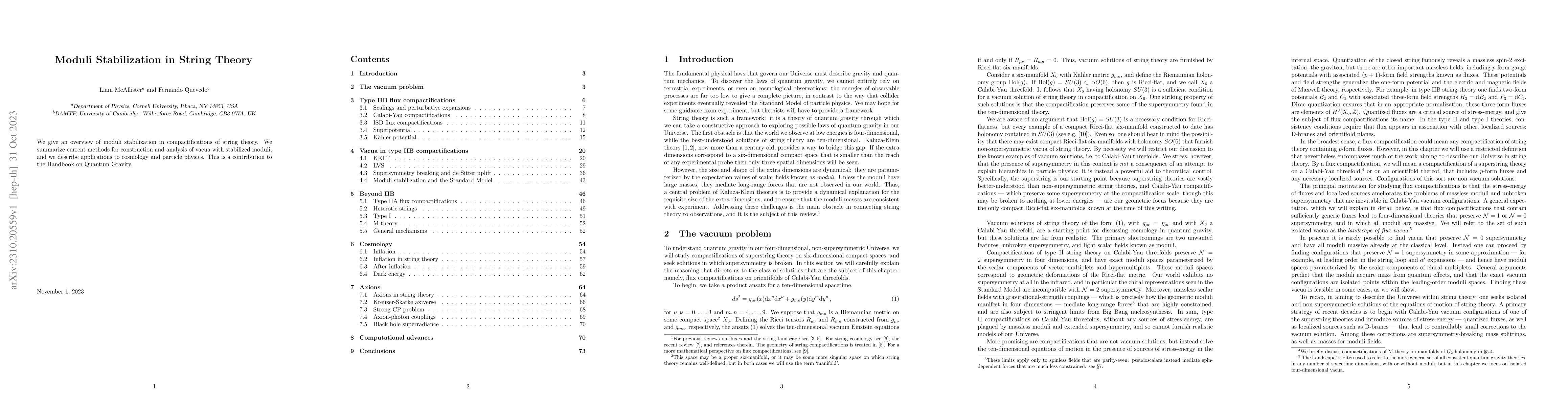 Thumbnail for Moduli Stabilization in String Theory