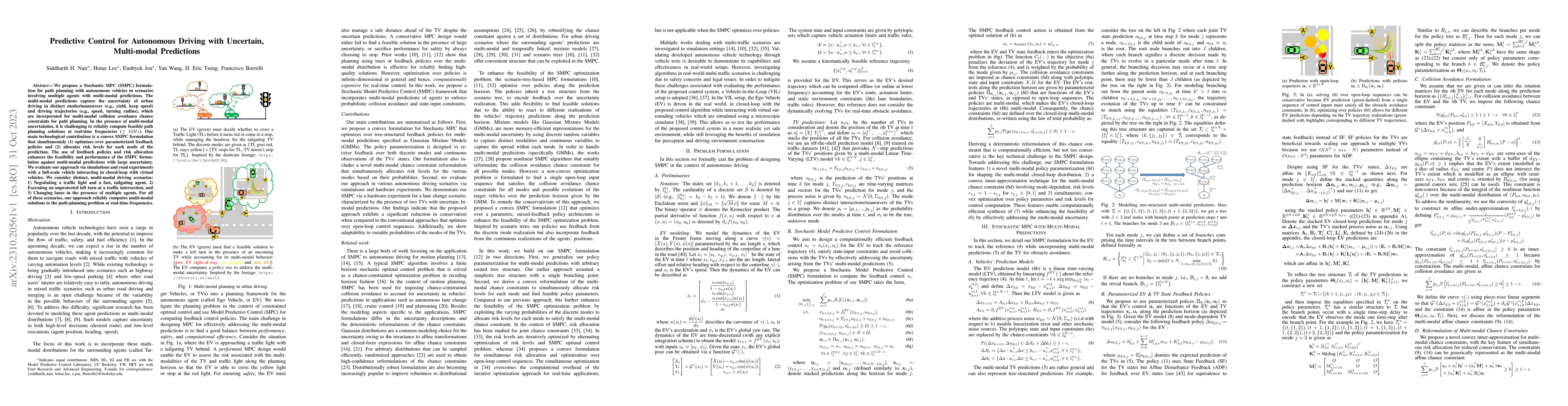 Thumbnail for Predictive Control for Autonomous Driving with Uncertain, Multi-modal
  Predictions