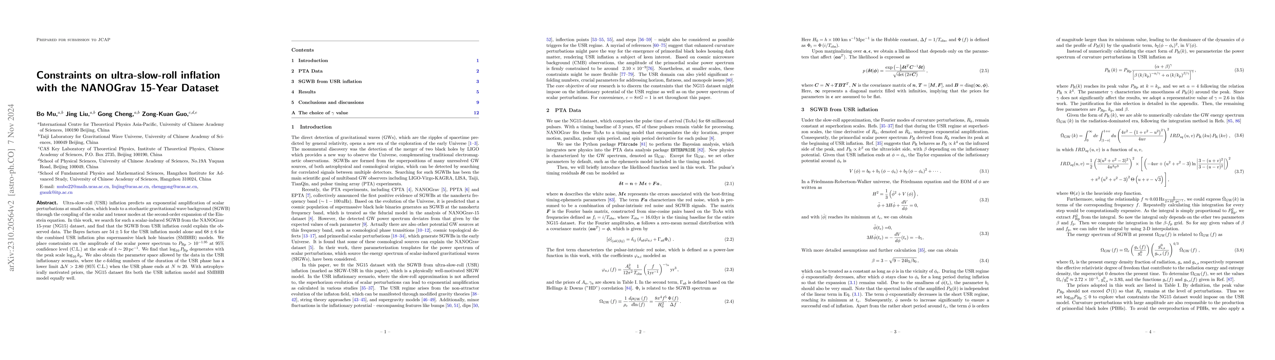 Thumbnail for Constraints on ultra-slow-roll inflation with the NANOGrav 15-Year
  Dataset