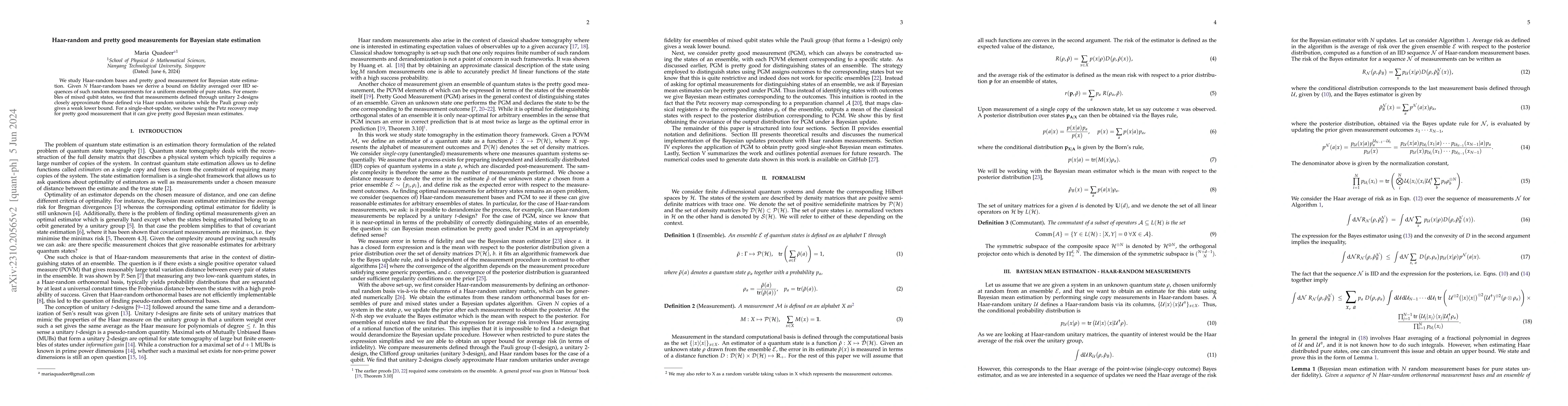 Thumbnail for Haar-random and pretty good measurements for Bayesian state estimation