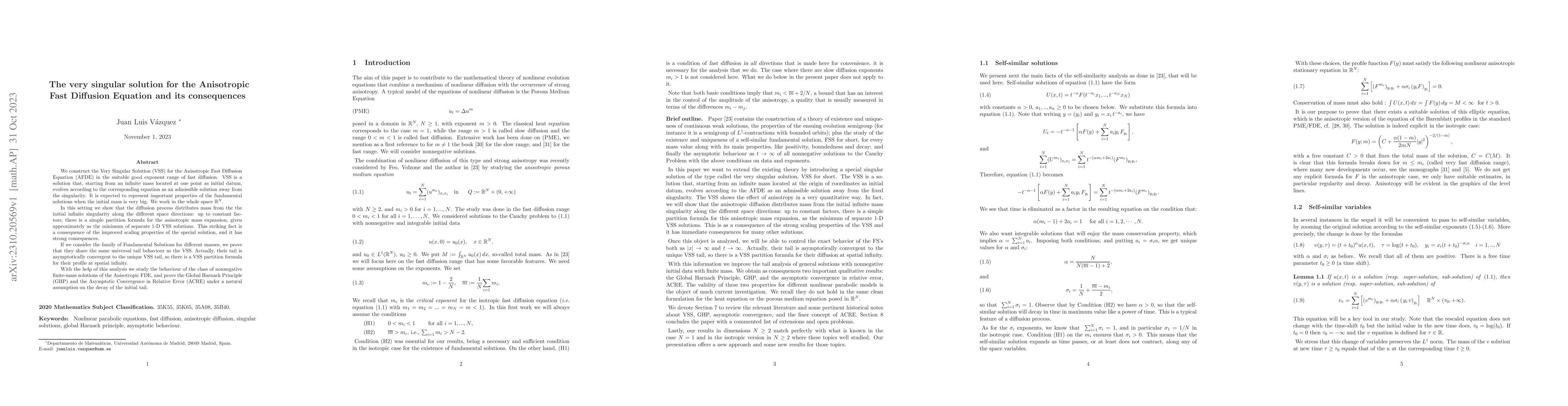 Thumbnail for The very singular solution for the Anisotropic Fast Diffusion Equation
  and its consequences