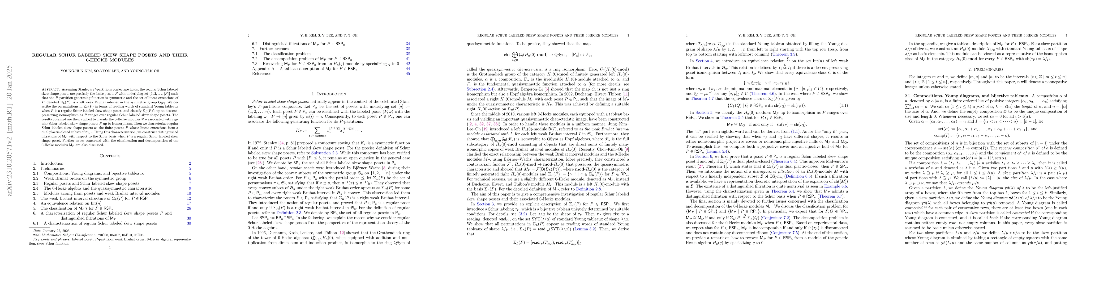 Thumbnail for Regular Schur labeled skew shape posets and their 0-Hecke modules