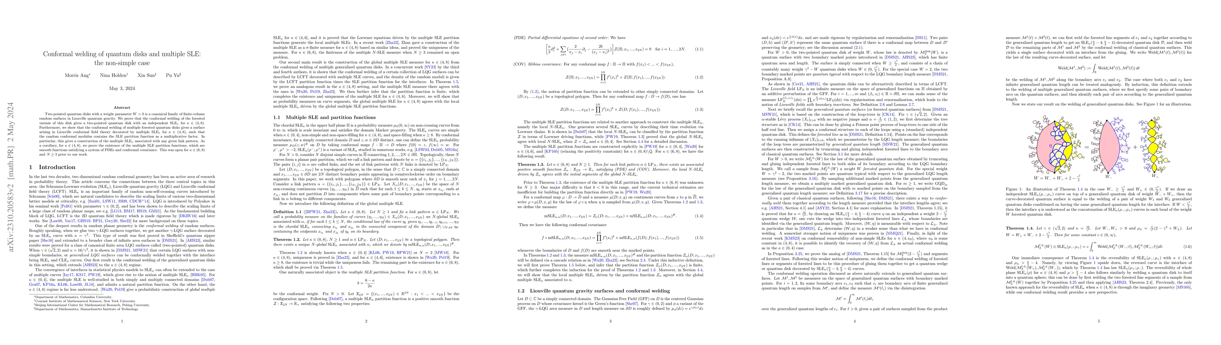 Thumbnail for Conformal welding of quantum disks and multiple SLE: the non-simple case