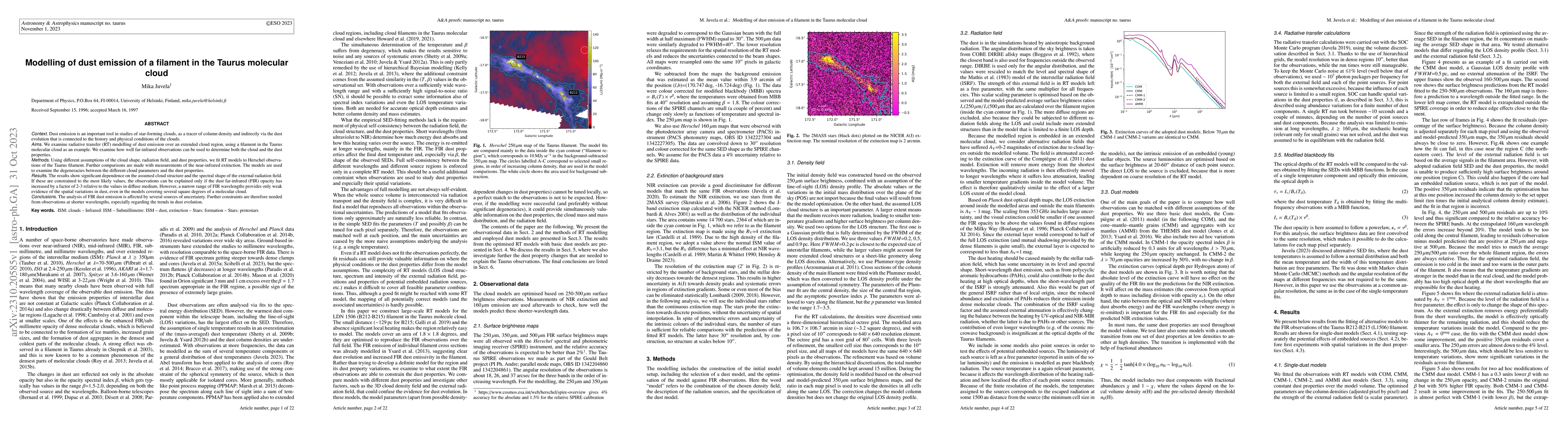 Thumbnail for Modelling of dust emission of a filament in the Taurus molecular cloud
