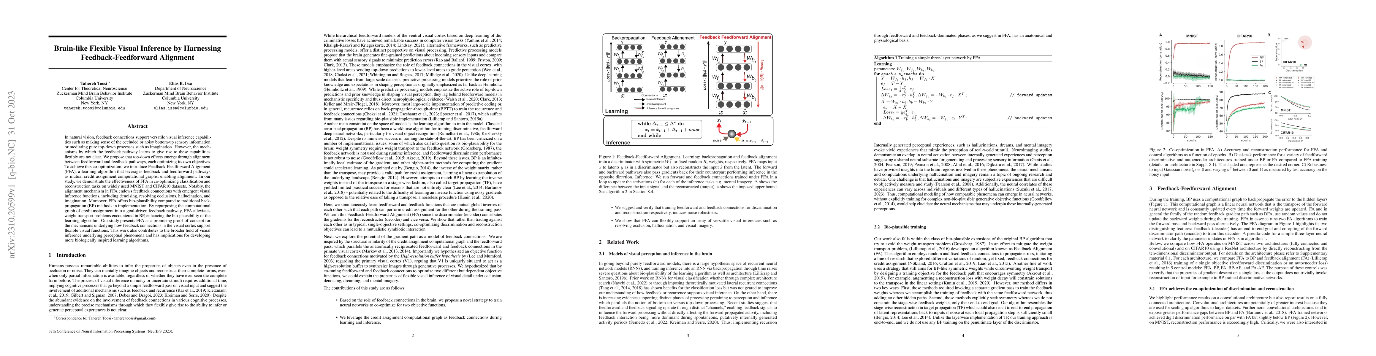 Thumbnail for Brain-like Flexible Visual Inference by Harnessing Feedback-Feedforward
  Alignment