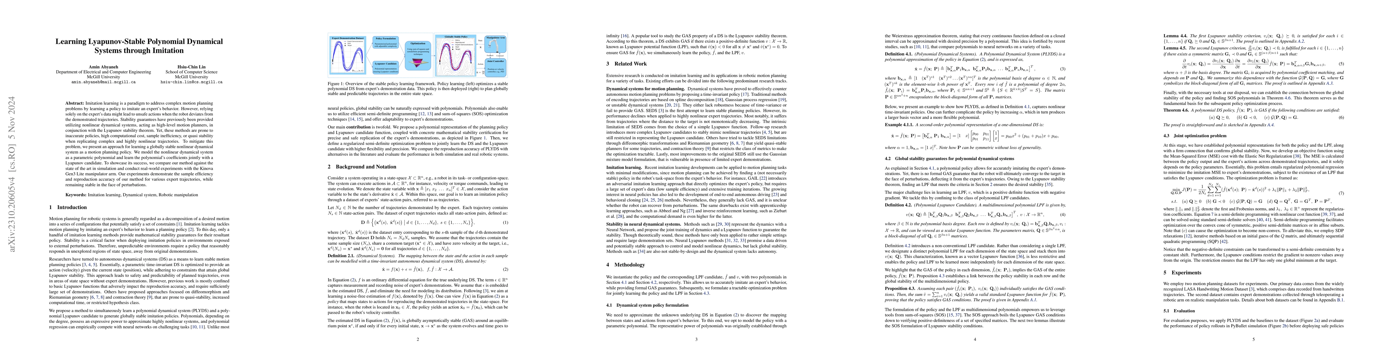 Thumbnail for Learning Lyapunov-Stable Polynomial Dynamical Systems Through Imitation