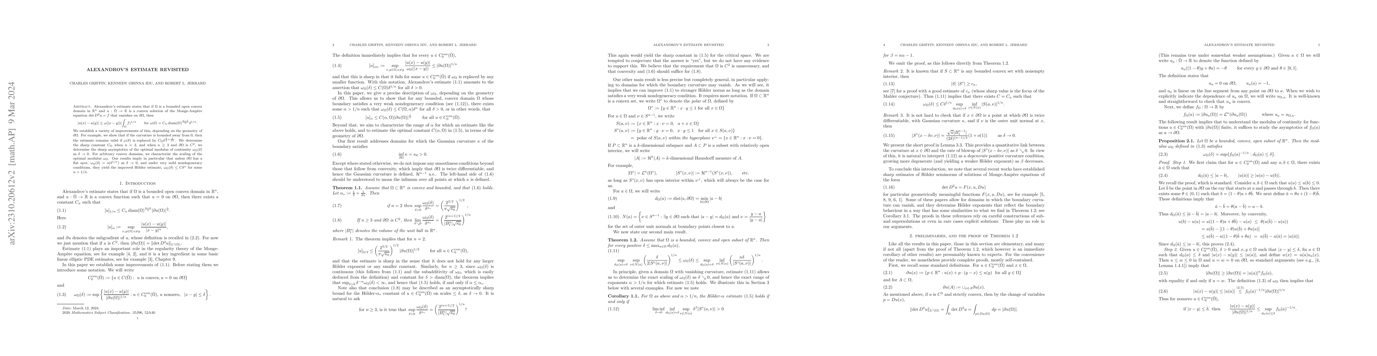 Thumbnail for Alexandrov's estimate revisited