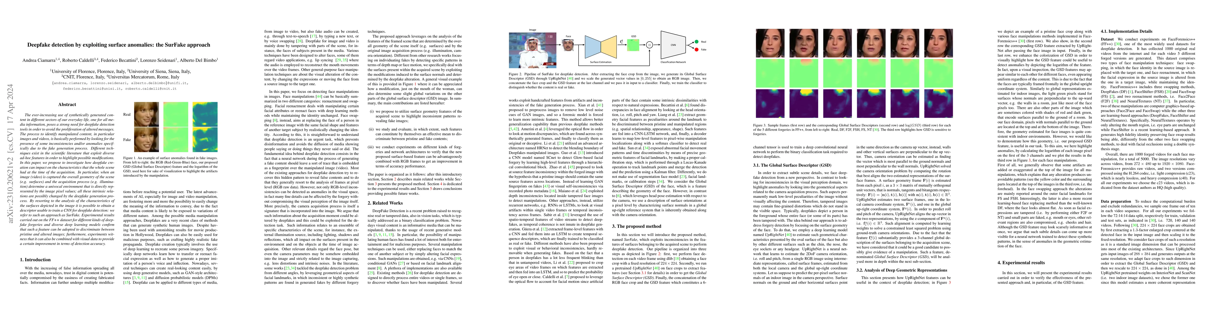 Thumbnail for Deepfake detection by exploiting surface anomalies: the SurFake approach