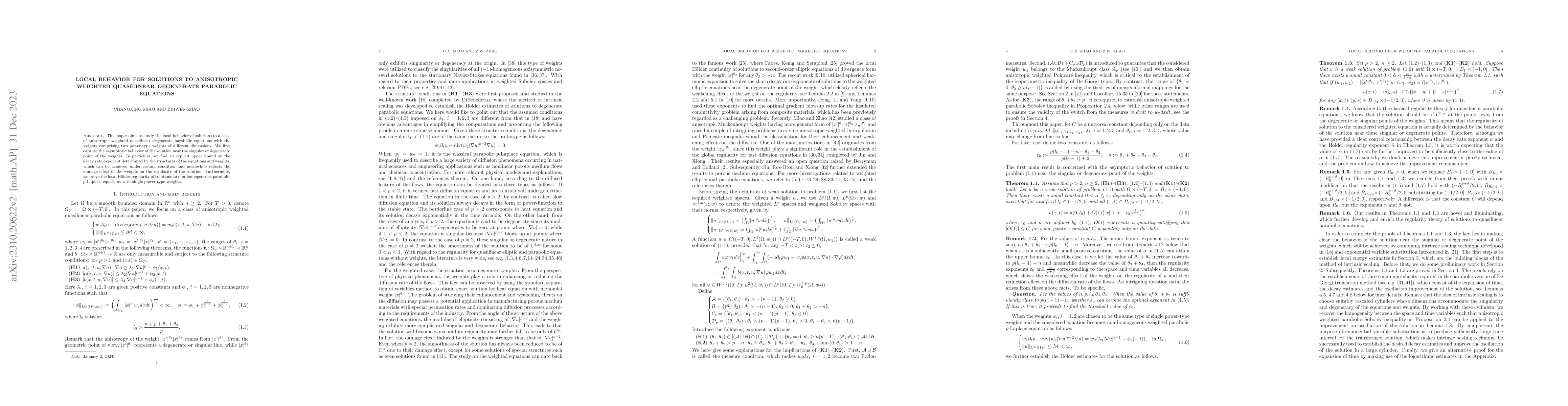 Thumbnail for Local behavior for solutions to anisotropic weighted quasilinear
  degenerate parabolic equations