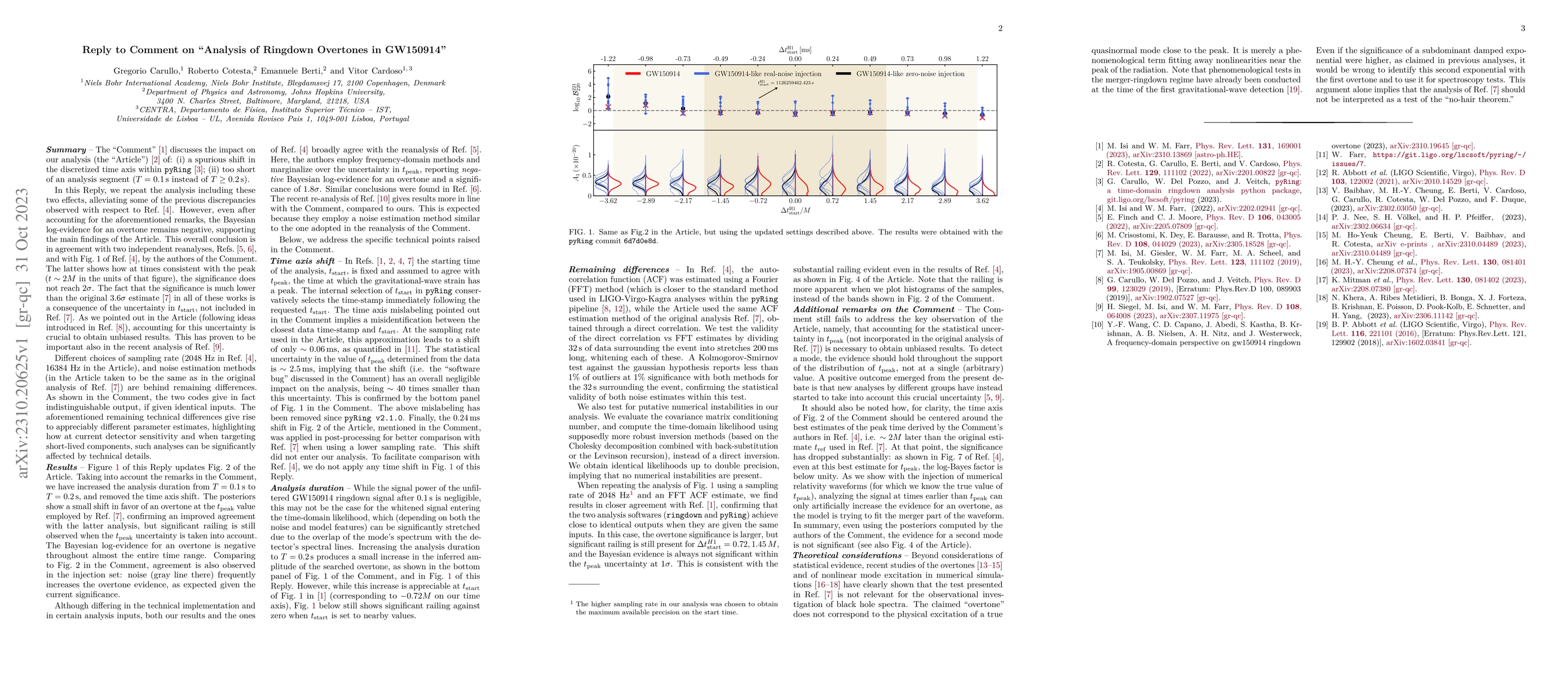 Thumbnail for Reply to Comment on "Analysis of Ringdown Overtones in GW150914"