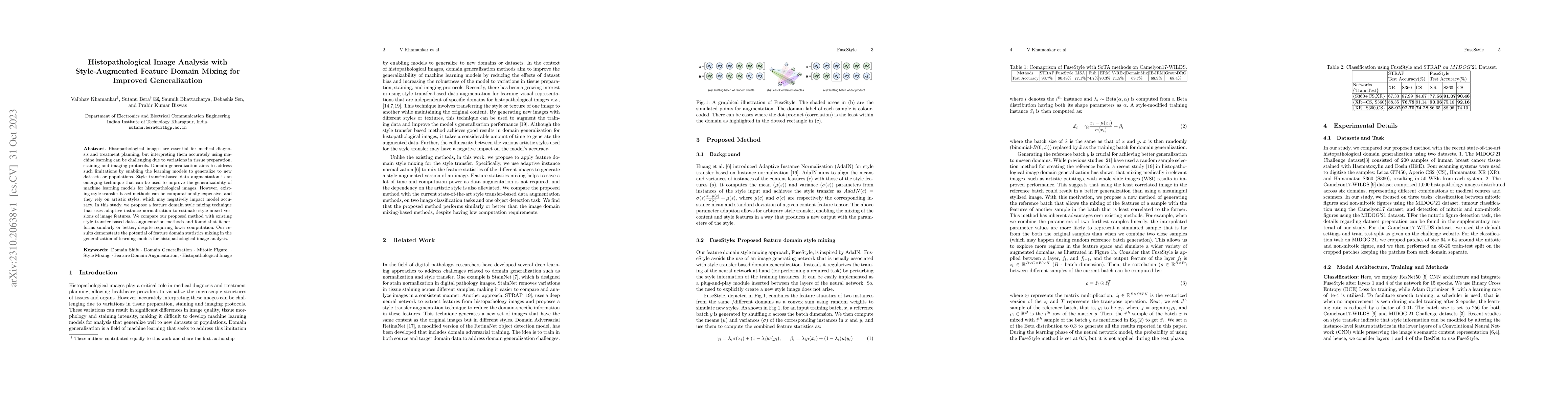 Thumbnail for Histopathological Image Analysis with Style-Augmented Feature Domain
  Mixing for Improved Generalization