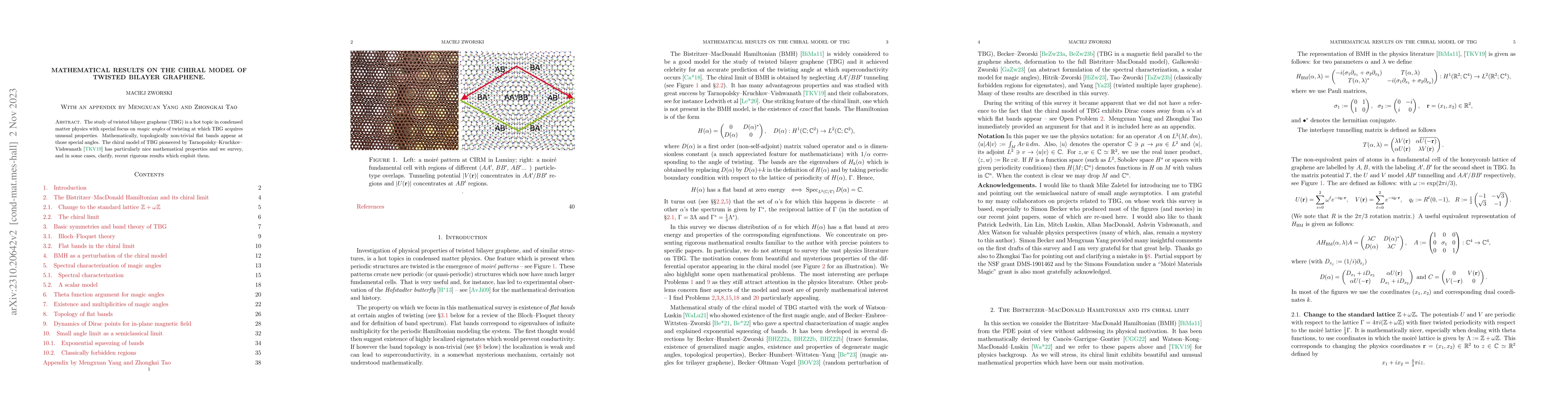 Thumbnail for Mathematical results on the chiral model of twisted bilayer graphene
  (with an appendix by Mengxuan Yang and Zhongkai Tao)