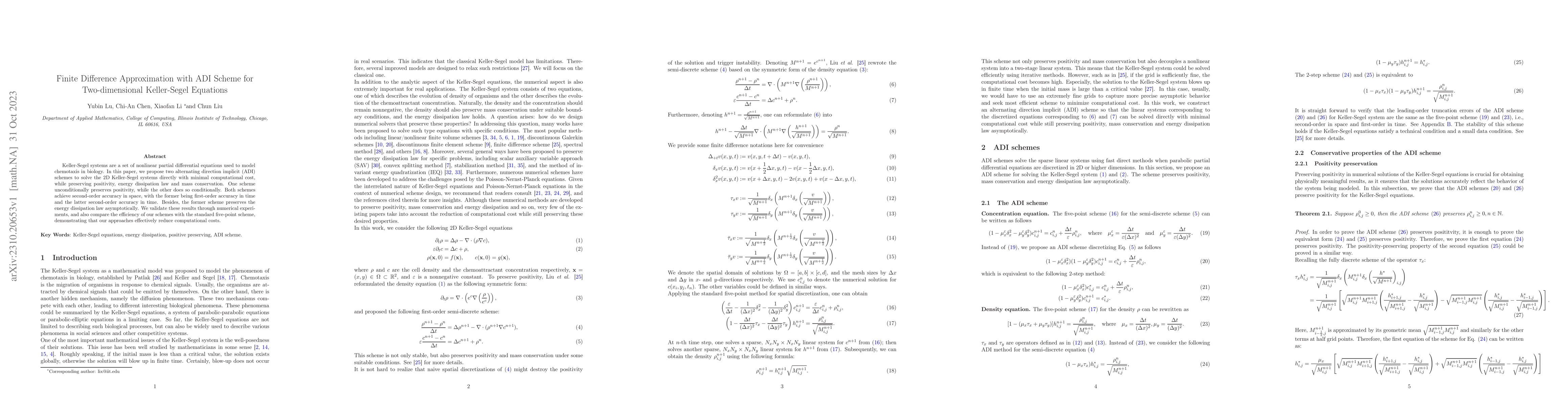 Thumbnail for Finite Difference Approximation with ADI Scheme for Two-dimensional
  Keller-Segel Equations
