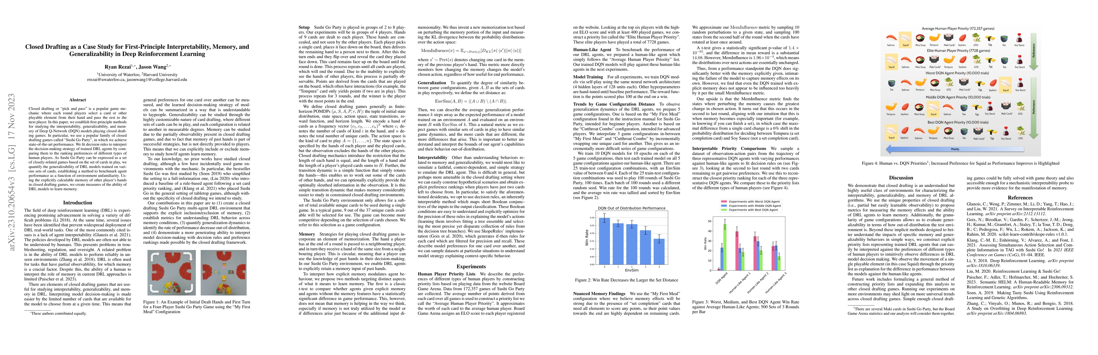 Thumbnail for Closed Drafting as a Case Study for First-Principle Interpretability,
  Memory, and Generalizability in Deep Reinforcement Learning