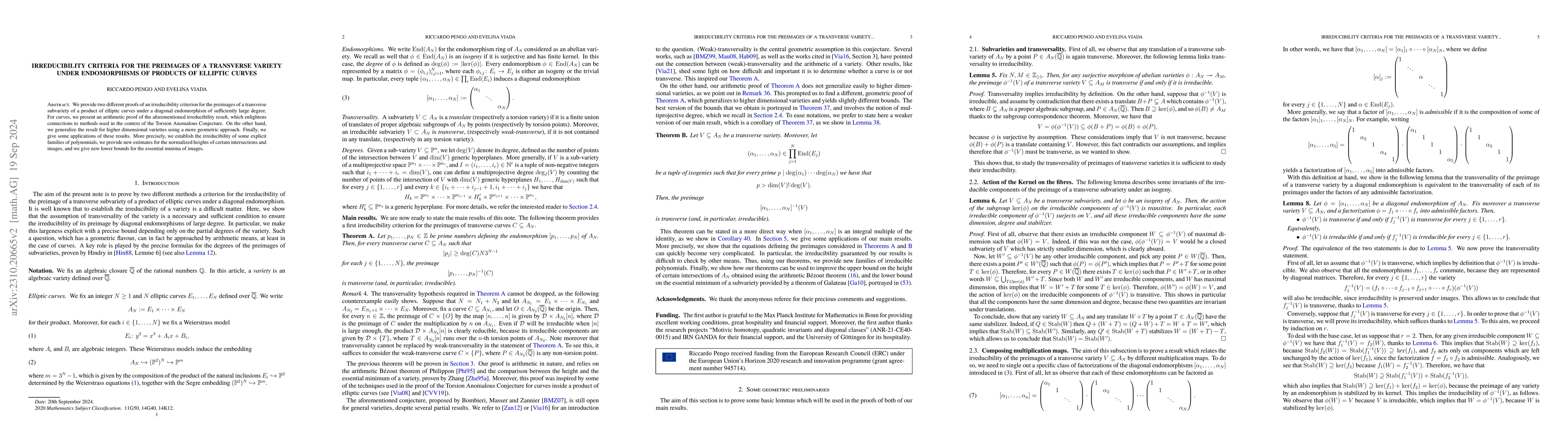 Thumbnail for Irreducibility criteria for the preimages of a transverse variety under
  endomorphisms of products of elliptic curves
