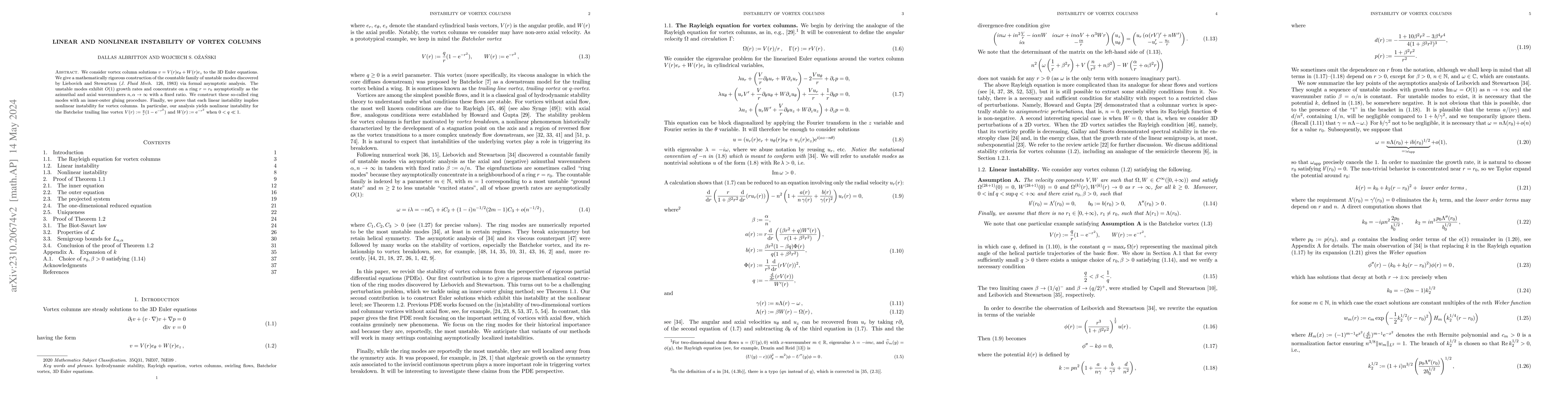 Thumbnail for Linear and nonlinear instability of vortex columns