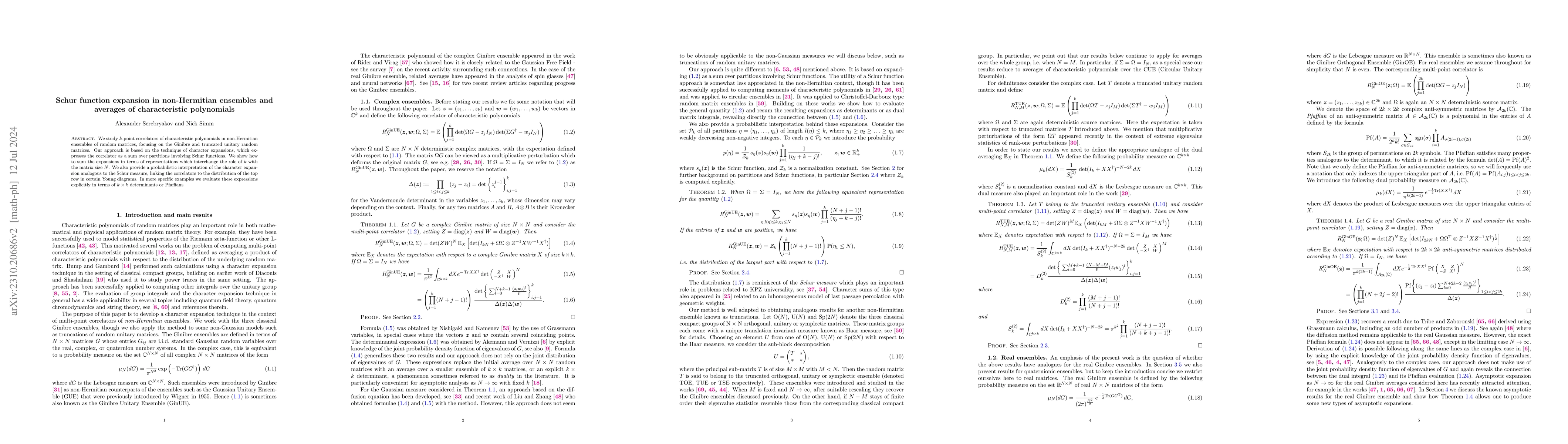 Thumbnail for Schur function expansion in non-Hermitian ensembles and averages of
  characteristic polynomials